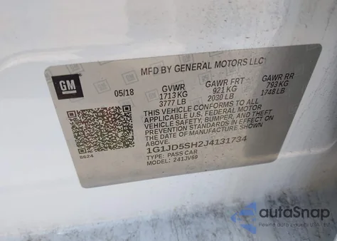 2018 Chevrolet Sonic Lt Auto from USA, damaged, VIN 1G1JD5SH2J4131734